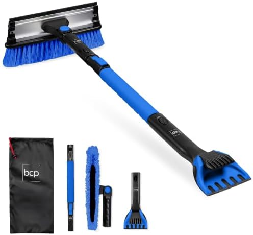 Best Choice Products Snow Brush with Squeegee & Ice Scraper, Up to 39" Extendable Foam Grip, 270° Pivoting Snow Brush for Car Truck SUV, Storage Bag Included - Blue