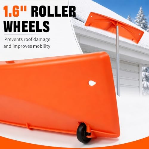 Outvita 18.4FT Snow Roof Rake, 24 in PP Plastic Blade with Wheels, Orange