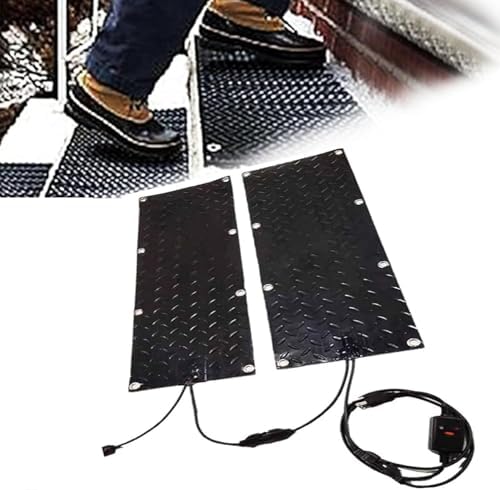 Heated Snow Melting Mats for Entrances 1/2/3/4/5 pcs No-Slip Heating Stair Heating Mats,Heated Outdoor Mats W/5ft Power Cord Snow Melting Mats for Winter Snow Removal(2 Pcs,10x30in/(25.4x76.2