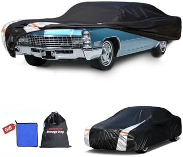 Multi-Layer Sedan Car Cover Custom Fit for Cadillac DeVille(1960-1980), 100% Waterproof All Weather for Automobiles, Gift with Towel, Heavy Duty Car Covers for Rain Sun UV Protection with Door Zipper.