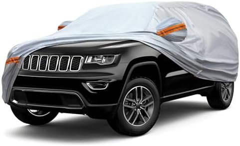 Fit for 188"-199" Length SUVs, 6-Layer Full Car Cover is All-Weather Waterproof, Universal in All Seasons, Snow Prevention, Rainproof, Acid Rainproof, Sunscreen, Orange Reflective Strip