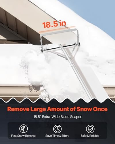 VEVOR Snow Roof Rake, 5.2-30 ft Adjustable Reach, 18.5'' Aluminum Blade, Roof Rakes for Snow Scraper with Wheels & Slide, Roof Snow Removal Tool for House Rooftop Leaves Debris Clearing