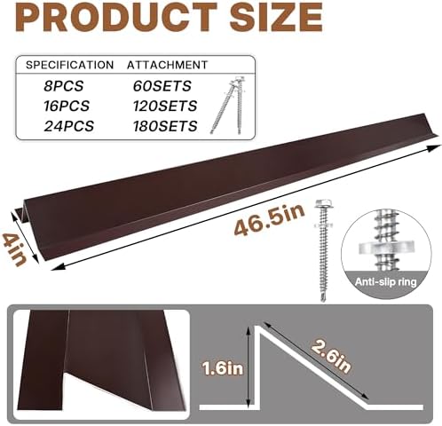 3.9 Ft Metal Roof Snow Guards with Screws Snow Stops for Metal Roofs Ice Guards for Aluminum Roofing Panels, Wood Canopy, 24 PCS - 93 Ft Kit Brown