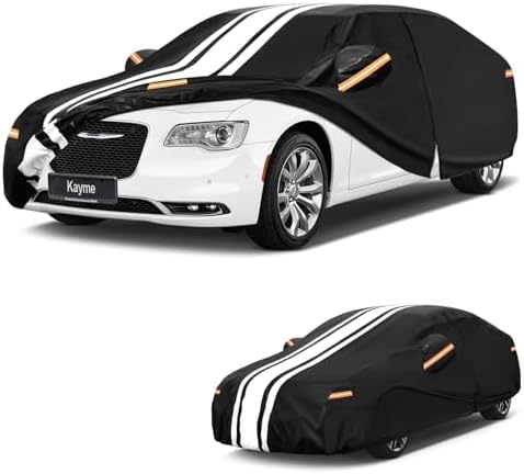 Kayme Heavy Duty Car Cover Custom Fit for Chrysler 300 (1998-2023), Outdoor Full Exterior Cover with Tape and Towel, Rain Snow Sun UV Protection.