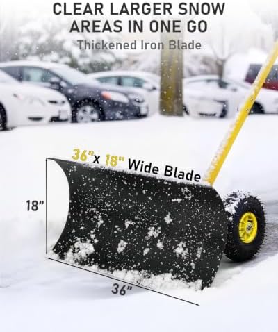 Outvita Snow Shovel with Wheels, 36" Wide 18" Long, Black & Yellow