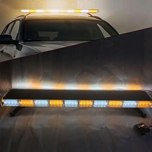 47" 88 LED Amber Yellow 15 Flashing Modes LED High Intensity Construction Emergency Warning Strobe Light Bar Rooftop Low Profile Law Enforcement Hazard Flashing For Tow Truck Vehicle Universal