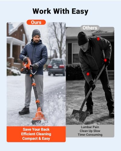VOLTASK 24V Electric Ice Scraper, 1500RPM High-Speed Windshield Scraper for Ice and Snow, Adjustable Handle, Extension Rod, Dual Cutter Head Ice Scraper for Steps/Sidewalk/Driveway