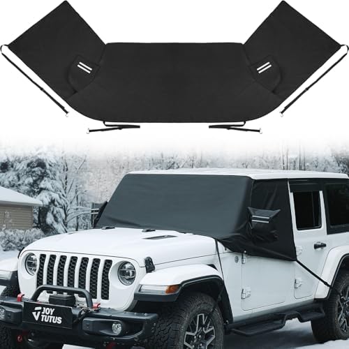 JOYTUTUS Windshield Cover for Ice and Snow, Compatible with Wrangler JK JL 2007-2026 & Gladiator JT 2020-2026, Waterproof Windshield Snow Cover with Side Mirror Covers and Anti-Theft Design