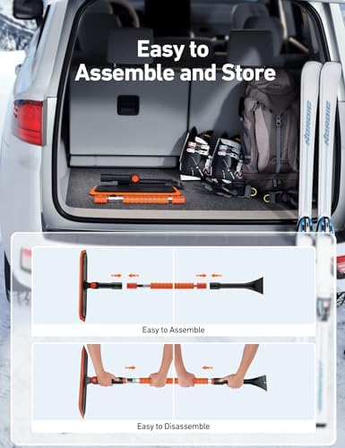 AstroAI 47.2 Inch 2-in-1 Snow Brush for Car Snow Broom and Detachable Ice Scraper with Non-Abrasive Silicone Head for Cars, Trucks, SUVs（Orange-Black）