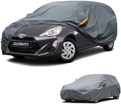 GUNHYI Premium Car Cover Custom Fit Toyota Prius C, 16 Layers Heavy Duty Car Cover Waterproof All Weather with Zipper Door for Sun Rain Snow Dust Uv Protection