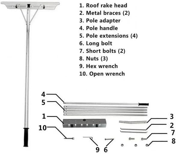 Roof Rakes for Snow with Wheels,Roof Rake Aluminum with Adjustable Telescoping Pole & Anti-Slip Grip Used for Clearing Snow on The Roof of Houses and Fallen Leaves in The Courtyard.