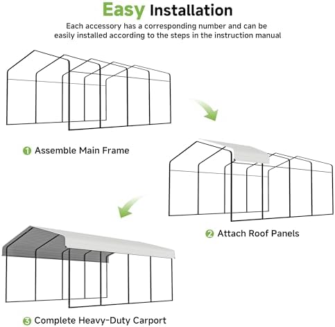 Real Relax 12x20ft Metal Carport, Heavy Duty Garage Outdoor Galvanized Car Shelter Canopy with Metal Frame for Car, Boats and Truck, Cream White