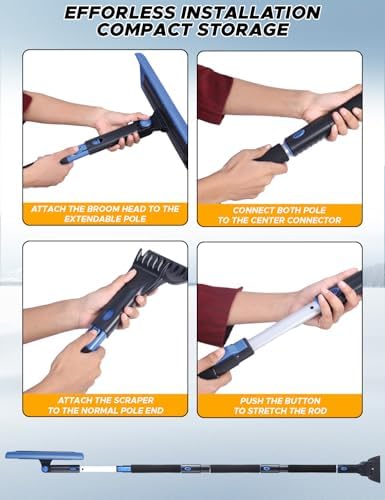 EcoNour 62" Extendable Snow Broom with Ice Scraper | Dual-Function Head