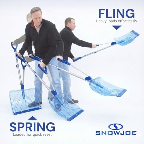 Snow Joe Snow Shovel, Shovelution Strain-Reducing Ice Remover w/ Assist Handle, 18", Blue - Heavy-Duty Blade Tool for Digging and Removing Ice from Driveway, Patio, and Yard, SJ-SHLV02