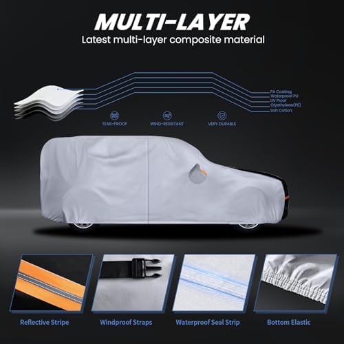 Multi-Layer Car Cover Custom Fit for Jeep wrangler 4 Dr/Unlimited 4 Dr JK JL(1987-2026), 100% Waterproof All Weather for Automobiles, Gift with Towel, Heavy Duty Car Covers for Rain Sun UV Protection.