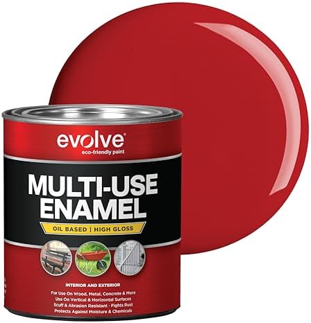 EVOLVE Multi-Purpose Alkyd Enamel – Interior Exterior Oil-Based Paint for Wood, Metal, Concrete, & Masonry, High-Gloss, Rust & Abrasion Resistant (Safety Red, 1 Quart)