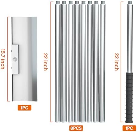 Stainless Steel Roof Rake: 2-16.5 FT Extendable, All-Stainless Construction (Head & Pole), Heavy-Duty & Durable,, Anti-Slip Grip