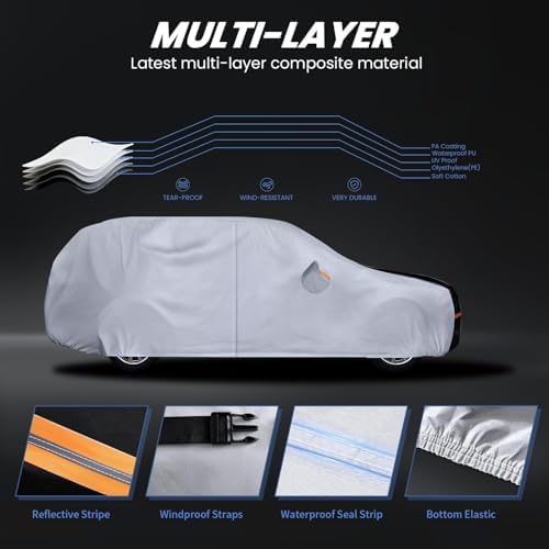 Multi-Layer Car Cover Custom Fit for Toyota Prius(2011-2026), 100% Waterproof All Weather for Automobiles, Gift with Towel, Heavy Duty Car Covers for Rain Sun UV Protection with Door Zipper