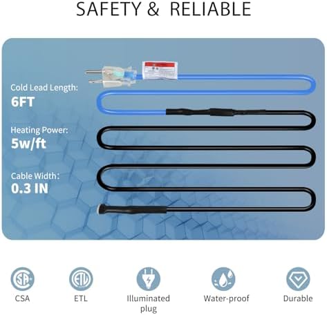 20FT Roof & Gutter De-Icing Cable, 5W/ft Heat Tape