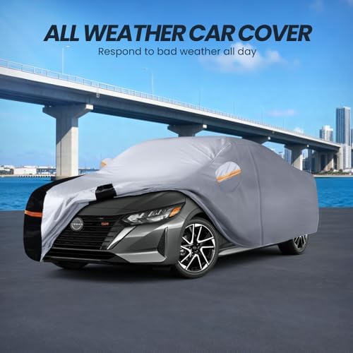 Multi-Layer Car Cover Custom Fit for Nissan Sentra(1999-2026), 100% Waterproof All Weather for Automobiles, Gift with Towel, Heavy Duty Car Covers for Rain Sun UV Protection with Door Zipper