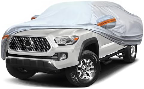 Car Cover, Fit for 180"-206" Length Pickup Truck, 6-Layer All-Weather Waterproof, Universal in All Seasons, Snow Prevention, Rainproof, Acid Rainproof, Sunscreen, Orange Reflective Strip