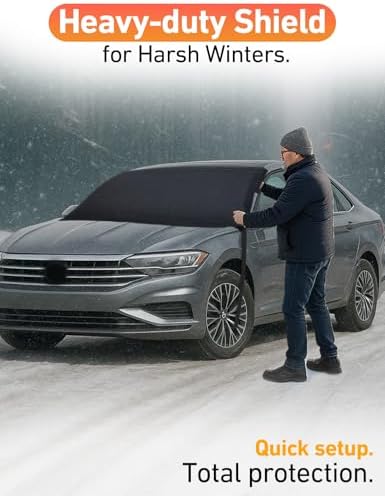 EcoNour Car Snow Cover Compatible for Volkswagen Jetta | Windshield Cover for Ice and Snow with S-Hook Straps | Heavy-Duty 600D Oxford Winter Car Cover, Waterproof & Anti-Slip