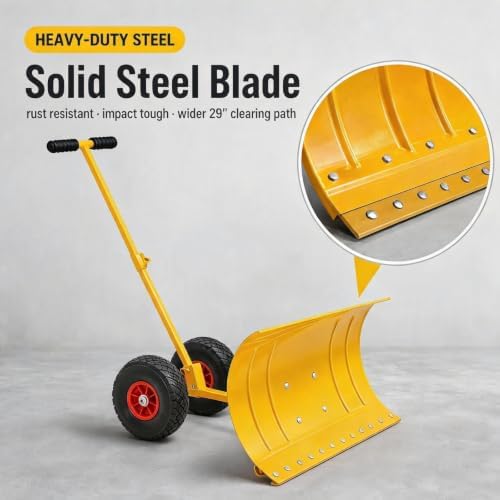 Garvee 29" W Adjustable Handle Wheeled Shovel for Driveway, Single Rod