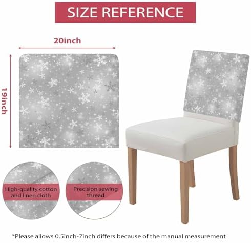 Grey Christmas Snowflake Chair Back Covers Set of 8 Winter Shinny White Stars Retro Washable Removable Chair Cover Slipcover Protector for Dining Room Hotel Party Holiday Decor