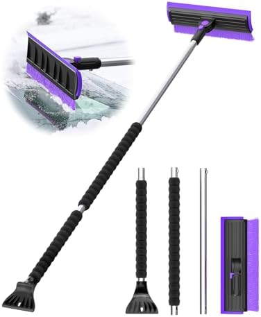 helloleiboo 55.7" Extra Long Ice Scraper with Snow Brush, Purple