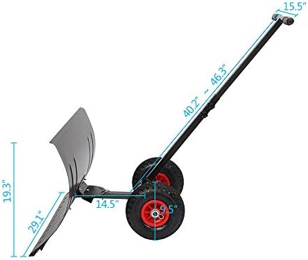 TUFFIOM Snow Pusher Shovel for Driveway with Wheels, 29"/39" Wide Heavy Duty Push Snow Plow Shovel, Wheeled Rolling Snow Shovels for Removal Adjustable Angle & Height Handle (Black(29 inch))