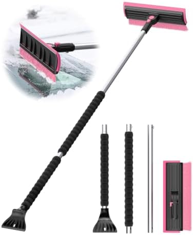 helloleiboo 55.7" Snow Brush and Ice Scrapers for Car Windshield, Pink