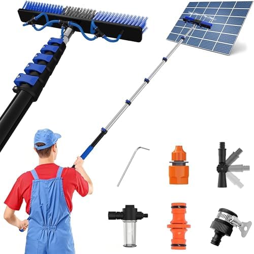 35 FT Reach Solar Panel Cleaning Brush Kit with Telescopic Pole
