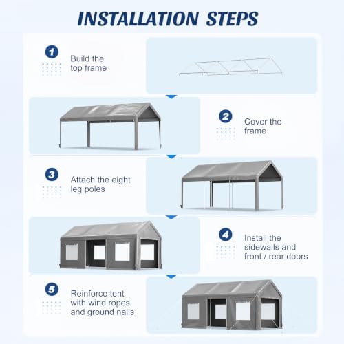 10x20ft Heavy Duty Carport Portable Garage Car Canopy with All-Season Tarp