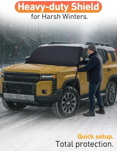 EcoNour Car Snow Cover Compatible for Toyota Landcruiser | Windshield Cover for Ice and Snow with S-Hook Straps | Heavy-Duty 600D Oxford Winter Car Cover, Waterproof & Anti-Slip