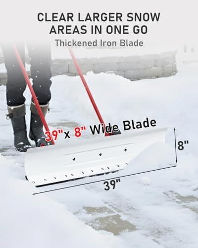 Outvita 39" Snow Pusher Shovel with Wheels and Angled Blade, Red & White
