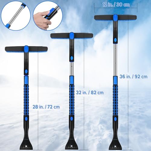 COFIT 36" Car Snow Brush with Ice Scraper 2 in 1, Extendable Cleaning Kit Long Handle, Windshield Snow Removal Tool Scratch Free, SUV Truck RV Window Roof Exterior Wash Supplies, Blue