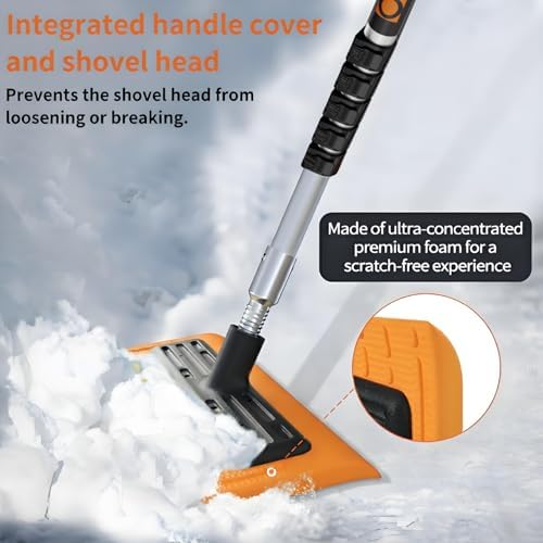 2025 Upgraded Never-Scratch SnowBuster,Snow Roof Rake,EVA Soft Foam Pad Snow Removal Tool,S-Shaped Design for House Roof,Solar Panels,Car Snow, and Leaves,Orange(24FT Telescopic Extension Pole)