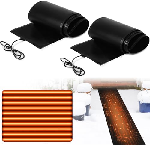 Baquler 2 Pieces 13In x 10Ft Heated Snow Melting Mat for Roof, Driveways, and Walkways – Waterproof, Anti-Slip, Energy Efficient, Outdoor Electric Snow Removal Mat