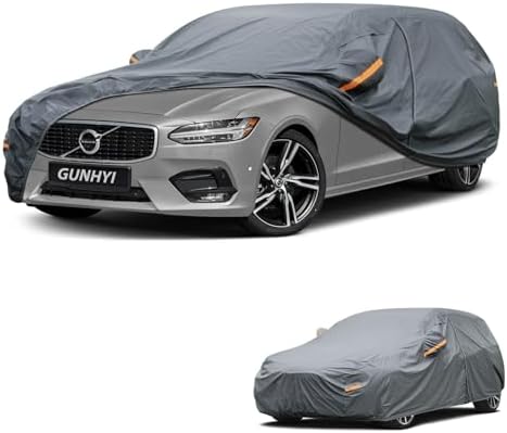 GUNHYI Premium Car Cover Custom Fit Volvo V90, 16 Layers Heavy Duty Car Cover Waterproof All Weather with Zipper Door for Sun Rain Snow Dust Uv Protection