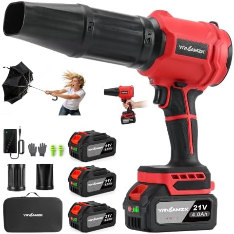 Cordless Leaf Blower with 3 x 4.0Ah Batteries and Fast Charger, Lightweight Electric Handheld Blower, Variable Speed for Lawn Care, Patio, Garage, Driveway Cleaning, Dust Removal and Car Drying