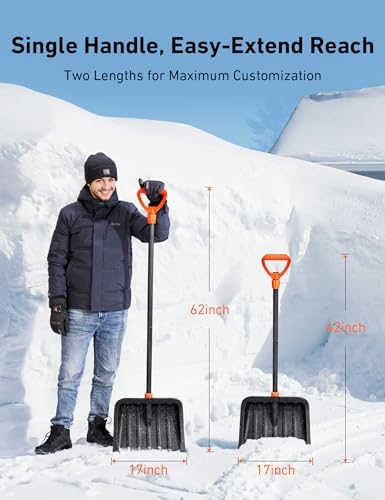 AstroAI 62" Heavy-Duty Snow Shovel, 17" Stainless Steel Blade, D-Handle