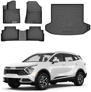 Powerty Floor Mats Cargo Liner for 2023-2025 Kia Sportage Gas Model Only All Weather 3D TPE Anti-Slip Car Protection, 1st & 2nd Row Set with Rear Cargo Mat Accessories
