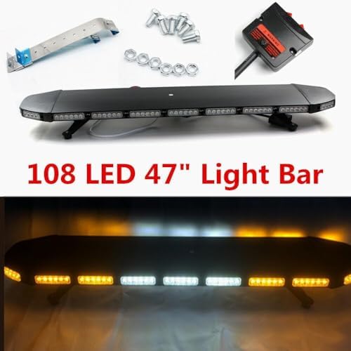 47" 108 LED Light Bar for Car - Amber Strobe Warning Lights With 15 Flashing Modes for Construction, Tow Truck, Rooftop Emergency Vehicles