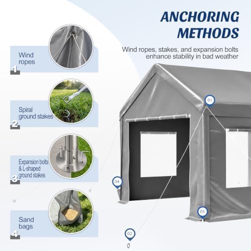 10x20ft Heavy Duty Carport Portable Garage Car Canopy with All-Season Tarp