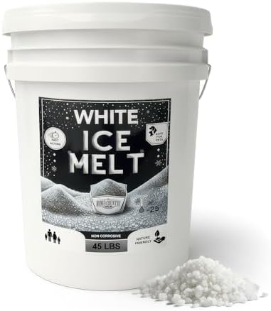 Peach Country White Ice Melt Pet Friendlier Eco-Friendly De-Icer, Fast-Acting Granules for Driveways, Walkways & Entryways, 45 lb Pail