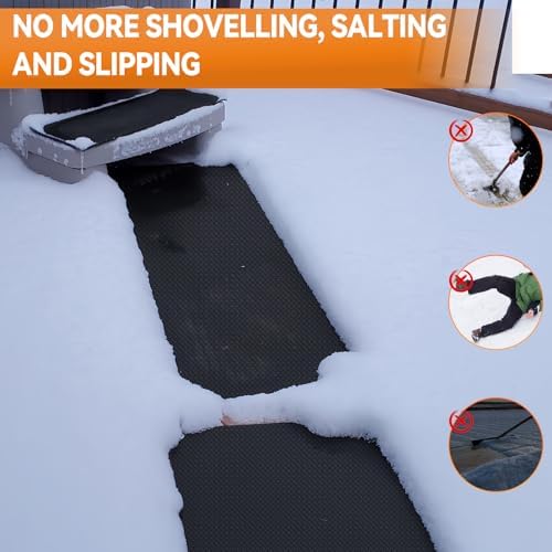 JOJOCY Outdoor Heated Snow Melting Mats, 110V Non-Slip Electric Ice Melting Mats for Driveways, Walkways, Stairs & Sidewalks Weatherproof PVC Heated Mats with 15ft Power Cord (36×458cm(14"×15ft))