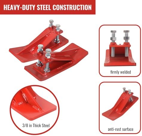 Doppy 2Pcs Tractor Bucket Edge Protector, 3/8'' Thick Snow Skid Tamer, Double Hex Lock Nuts & Bolts Included for Snow Removal, Leaves, Gravel Spreading,Red