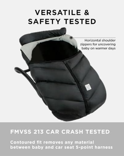 7AM Enfant Car Seat Covers - Cocoon Baby Cover for Boys & Girls, Rain & Snow Repellent, Breathable Windproof, Center Zipper, Universal Fit for Infant Car Seat (0-12M) (Black)