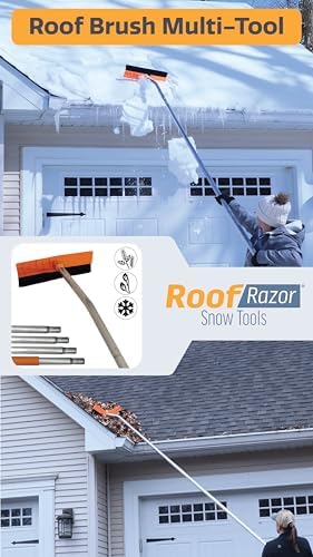 Roof Brush + Snow Rake All-in-One Tool | Clear, Leaves, Snow & Debris Fast | 22ft Reach | Adjustable for Valleys | Year-Round Roof Cleaning Broom & RoofRake | Lightweight, Easy to Use, US Made