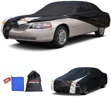 Multi-Layer Car Cover Custom Fit for Lincoln Town(1998-2011), 100% Waterproof All Weather for Automobiles, Gift with Towel, Heavy Duty Car Covers for Rain Sun UV Protection with Door Zipper.